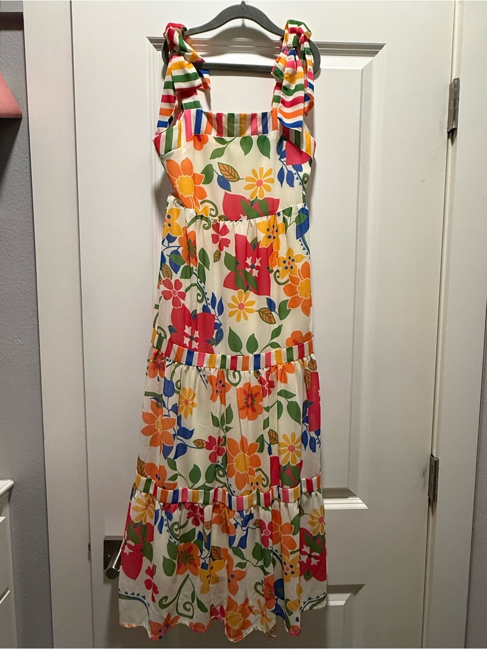 Rare Editions Floral Maxi Dress in White, Yellow, Orange, Pink, Blue, Green - 8